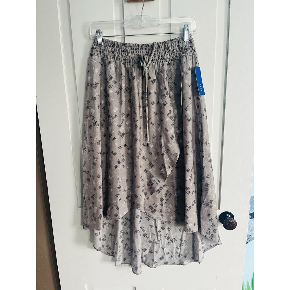 Apt. 9 Line Print Asymmetric Midi Skirt Size M Elastic waist High-Low Flowy